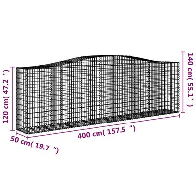 vidaXL Klenutý gabionový koš 400 x 50 x 120/140 cm pozinkované železo