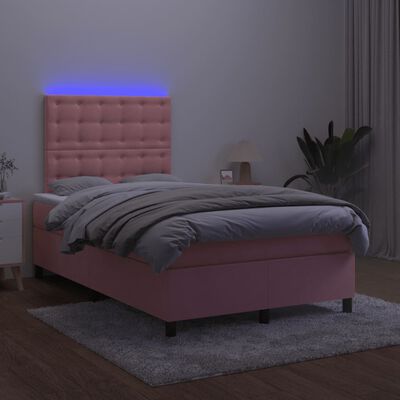 vidaXL Box spring postel s matrací a LED růžová 120 x 190 cm samet