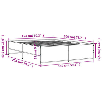 vidaXL Rám postele kouřový dub 150 x 200 cm kompozitní dřevo a kov