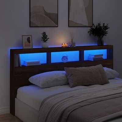 vidaXL Čelo postele s úložným prostorem a LED hnědý dub 200x17x102 cm