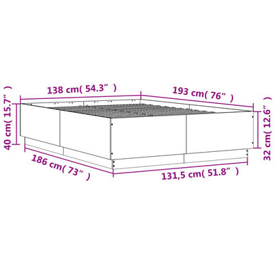 vidaXL Rám postele s LED osvětlením hnědý dub 135 x 190 cm kompozit