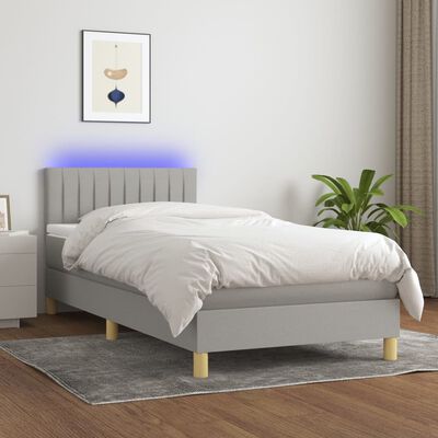 vidaXL Box spring postel s matrací a LED světle šedá 80x200 cm textil