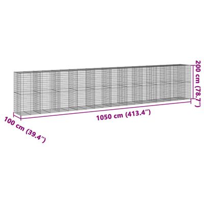 vidaXL Gabionový koš s víkem 1 050 x 100 x 200 cm pozinkované železo