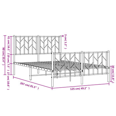 vidaXL Kovový rám postele s hlavovým a nožním čelem černý 120 x 200 cm