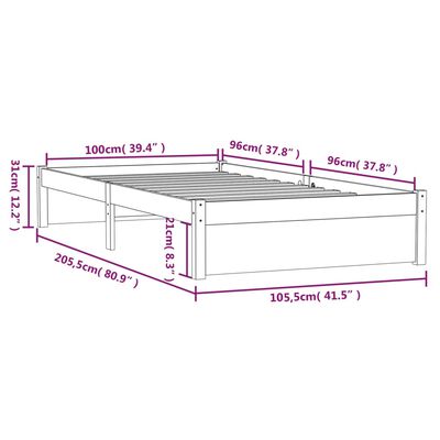 vidaXL Rám postele bílý masivní dřevo 100 x 200 cm