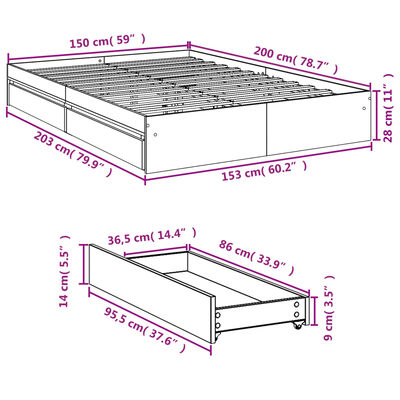 vidaXL Rám postele se zásuvkami hnědý dub 150x200 cm kompozitní dřevo