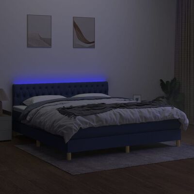 vidaXL Box spring postel s matrací a LED modrá 180x200 cm textil