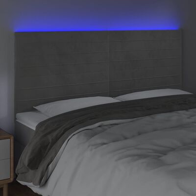 vidaXL Čelo postele s LED světle šedé 160x5x118/128 cm samet