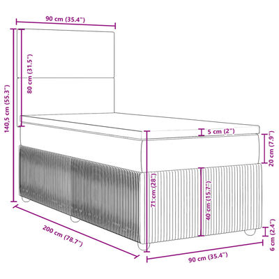 vidaXL Box spring postel s matrací světle šedá 90x200 cm textil