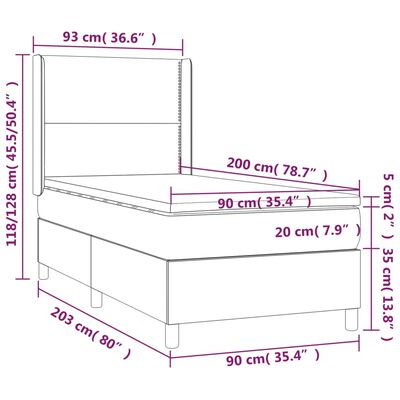 vidaXL Box spring postel s matrací světle šedá 90x200 cm samet