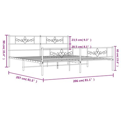 vidaXL Kovový rám postele s hlavovým a nožním čelem bílý 200 x 200 cm