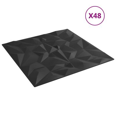 vidaXL Nástěnné panely 48 ks černé 50 x 50 cm XPS 12 m² ametyst