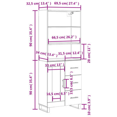 vidaXL Skříň highboard hnědý dub 69,5 x 34 x 180 cm kompozitní dřevo