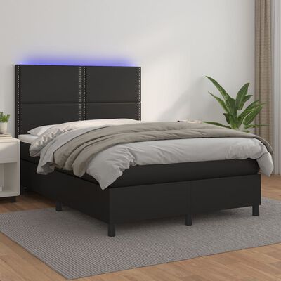 vidaXL Box spring postel s matrací a LED černá 140 x 190 cm umělá kůže