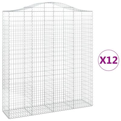 vidaXL Klenuté gabionové koše 12ks 200x50x220/240cm pozinkované železo