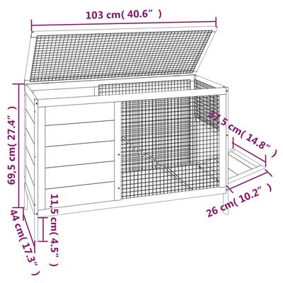 vidaXL Králíkárna moka 103 x 44 x 69,5 cm masivní borové dřevo