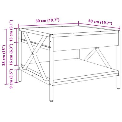 vidaXL Konferenční stolek s Infinity LED kouřový dub 50 x 50 x 38 cm