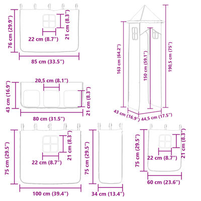 vidaXL Patrová postel se skluzavkou a závěsy růžová 80 x 200 cm