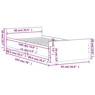 vidaXL Rám postele bez matrace kouřový dub 90x190 cm kompozitní dřevo