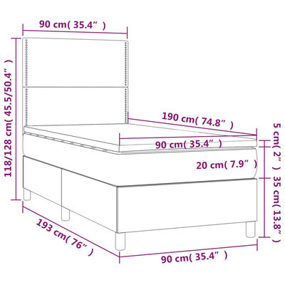 vidaXL Box spring postel s matrací a LED tmavě zelená 90x190 cm samet