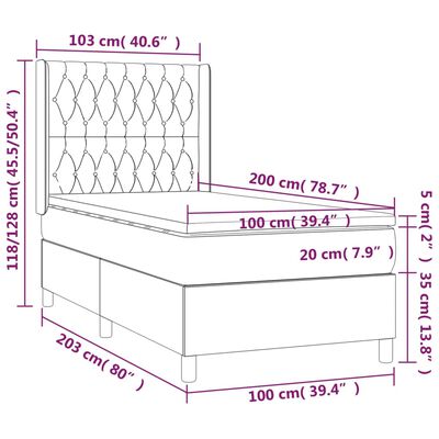 vidaXL Box spring postel s matrací a LED krémová 100x200 cm textil