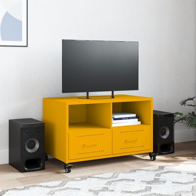 vidaXL TV skříňka hořčicově žlutá 68 x 39 x 43,5 cm ocel