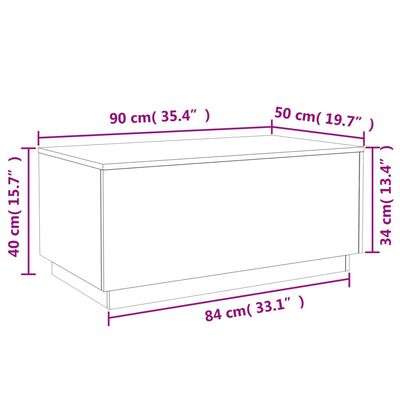 vidaXL Konferenční stolek s LED osvětlením kouřový dub 90 x 50 x 40 cm