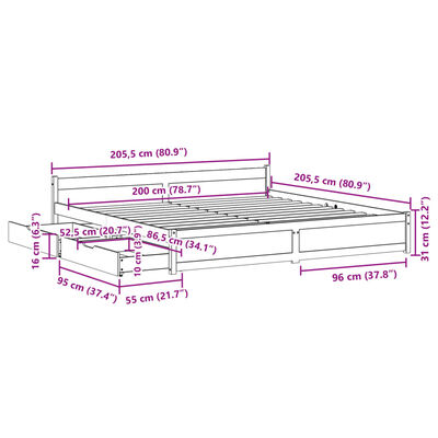 vidaXL Postel bez matrace bílá 200 x 200 cm masivní borovice