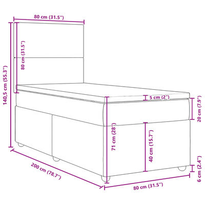 vidaXL Box spring postel s matrací tmavě šedá 80 x 200 cm textil