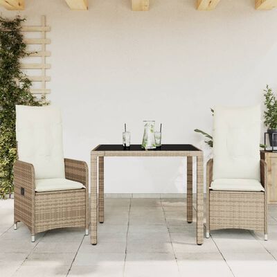 vidaXL 3dílný zahradní bistro set s poduškami béžový polyratan