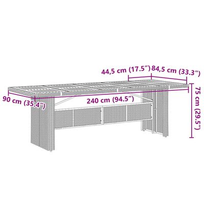 vidaXL Zahradní stůl se skleněnou deskou šedý 240x90x75 cm polyratan