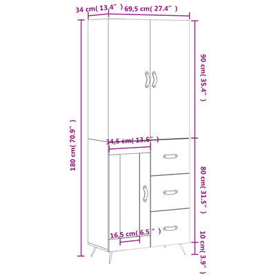 vidaXL Skříň highboard bílá 69,5 x 34 x 180 cm kompozitní dřevo