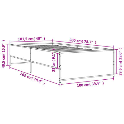 vidaXL Rám postele šedý sonoma 100 x 200 cm kompozitní dřevo a kov