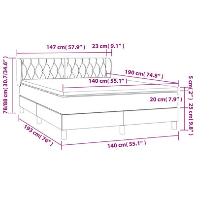 vidaXL Box spring postel s matrací tmavě modrá 140x190 cm samet