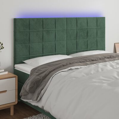 vidaXL Čelo postele s LED tmavě zelené 200x5x118/128 cm samet