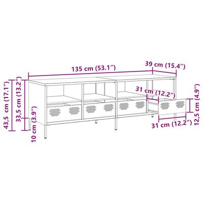 vidaXL TV skříňka růžová 135 x 39 x 43,5 cm ocel válcovaná za studena