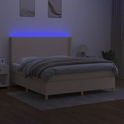 vidaXL Box spring postel s matrací a LED krémová 160x200 cm textil