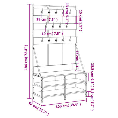 vidaXL Stojan na oblečení a prostor pro obuv kouřový dub 100x40x184 cm