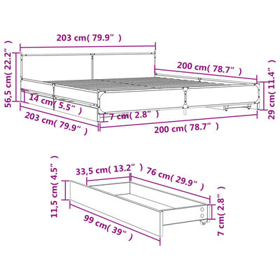 vidaXL Rám postele se zásuvkami dub sonoma 200x200 cm kompozitní dřevo