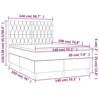 vidaXL Box spring postel s matrací a LED modrá 140x190 cm textil