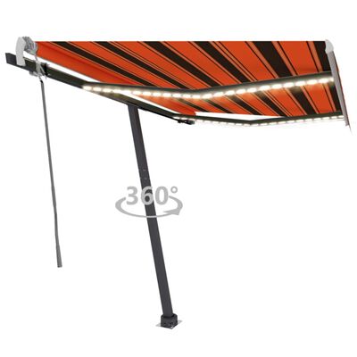 vidaXL Ručně zatahovací markýza s LED 300 x 250 cm oranžová a hnědá