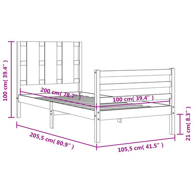 vidaXL Rám postele s čelem 100 x 200 cm masivní dřevo