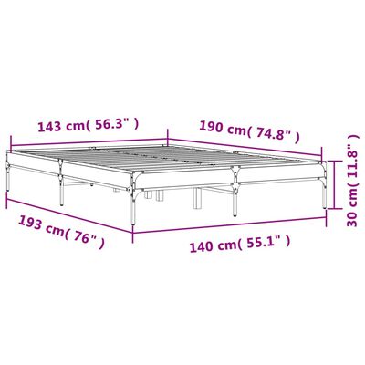 vidaXL Rám postele kouřový dub 140 x 190 cm kompozitní dřevo a kov