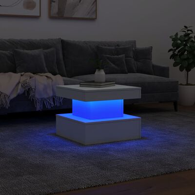 vidaXL Konferenční stolek s LED osvětlením bílý 50 x 50 x 40 cm