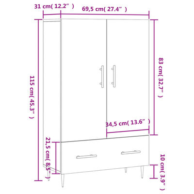 vidaXL Skříň highboard betonově šedá 69,5x31x115 cm kompozitní dřevo