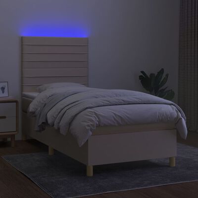 vidaXL Box spring postel s matrací a LED krémová 100x200 cm textil