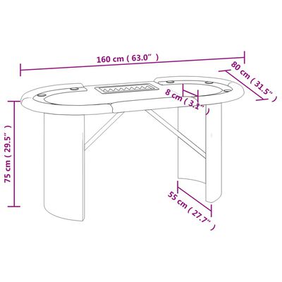 vidaXL Pokerový stůl pro 10 hráčů držák na chipy modrý 160x80x75 cm