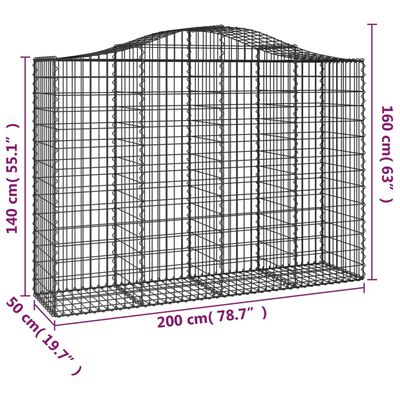 vidaXL Klenutý gabionový koš 200 x 50 x 140/160 cm pozinkované železo