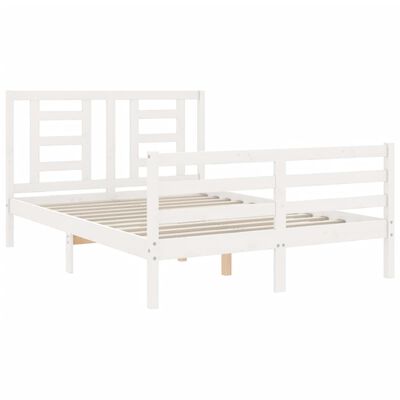 vidaXL Rám postele s čelem bílý Double masivní dřevo
