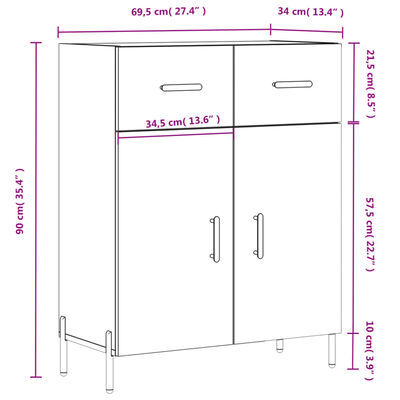 vidaXL Příborník bílý s vysokým leskem 69,5x34x90 cm kompozitní dřevo